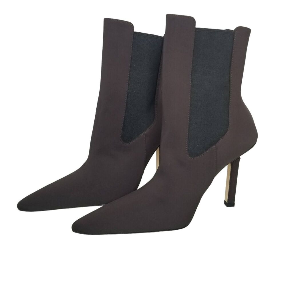 NWT Good American Boots Womens 7 Kickstand Heel Gold Neoprene Chocolate GA118N-X - Picture 6 of 6